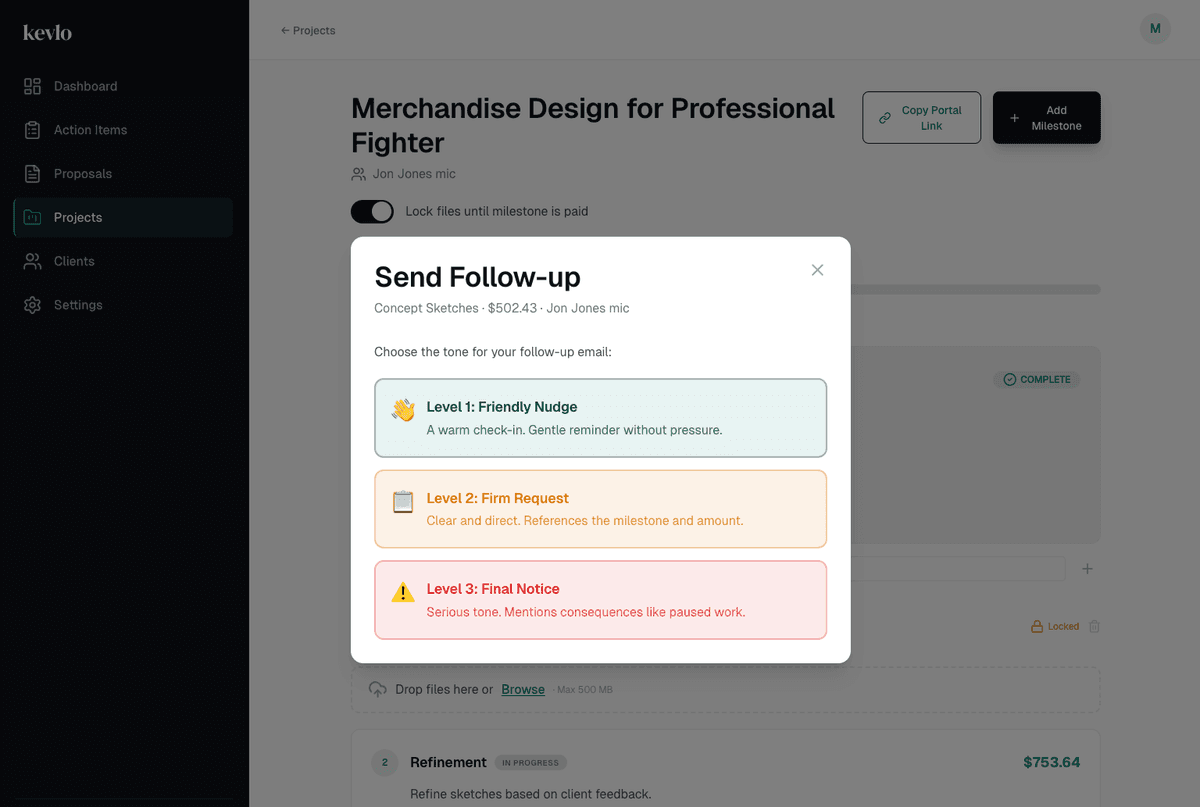 Follow-up email generator with three escalation levels